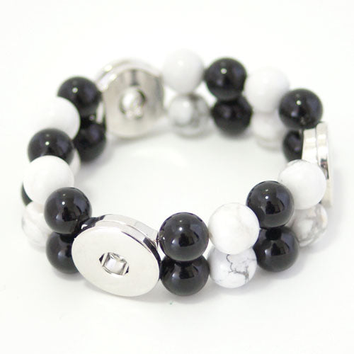 21407 - Snap Jewelry - 20mm - Bracelet - Black/White Beads - 3 Snaps