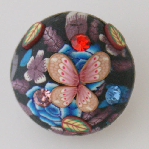 40010 - Snap - 20mm - Black Clay Dome with Butterflies