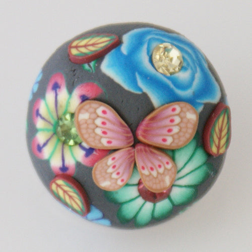 40015 - Snap - 20mm - Dark Gray Clay Dome with Butterflies