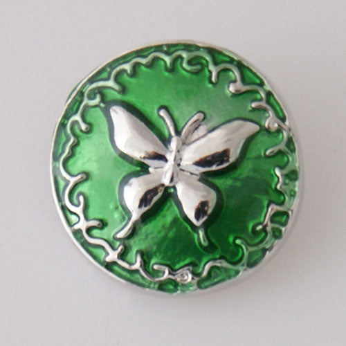 40019 - Snap - 20mm - Silver Butterfly on Green Background