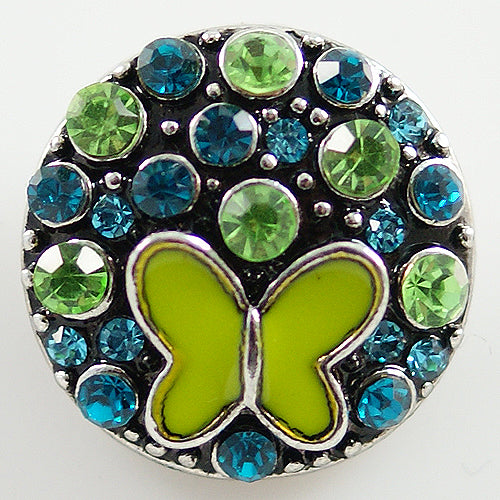 40020 - Snap - 20mm - Green Butterfly with Rhinestones