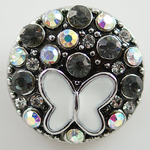 40021 - Snap - 20mm - White Butterfly with Rhinestones