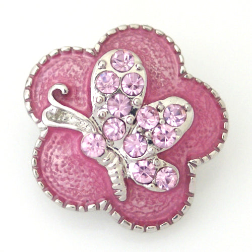 40023 - Snap - 20mm - Pink Rhinestone Butterfly