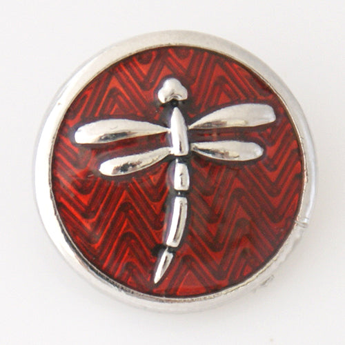 40071 - Snap - 20mm - Silver Dragonfly on Red