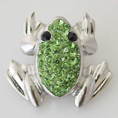 40177 - Snap - 20mm - Silver Frog with Green Rhinestones