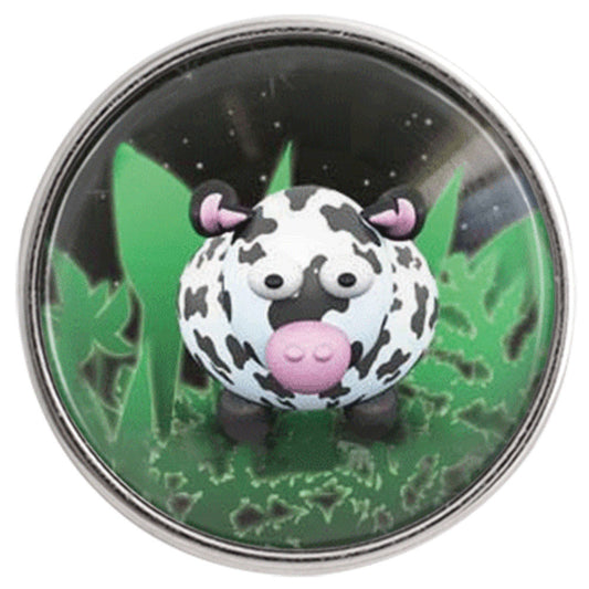 40198 - Snap - 20mm - Cute Spotted Cow in Green Leaves
