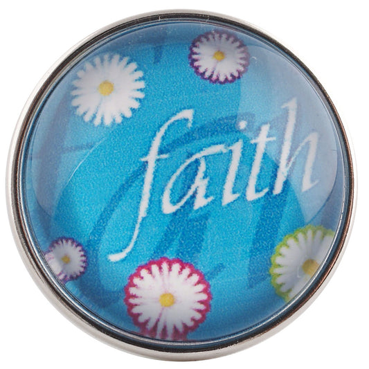 40306 - Snap - 20mm - "Faith" - Blue Background with Flowers