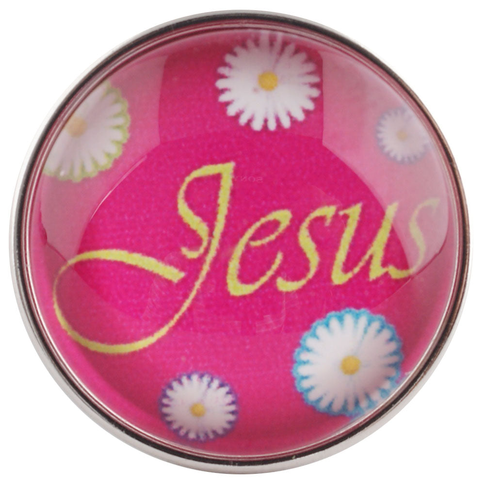 40307 - Snap - 20mm - "Jesus" on Pink Background with Flowers