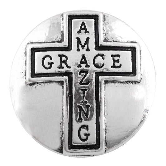 40310 - Snap - 20mm - Silver Round - "AMAZING GRACE"