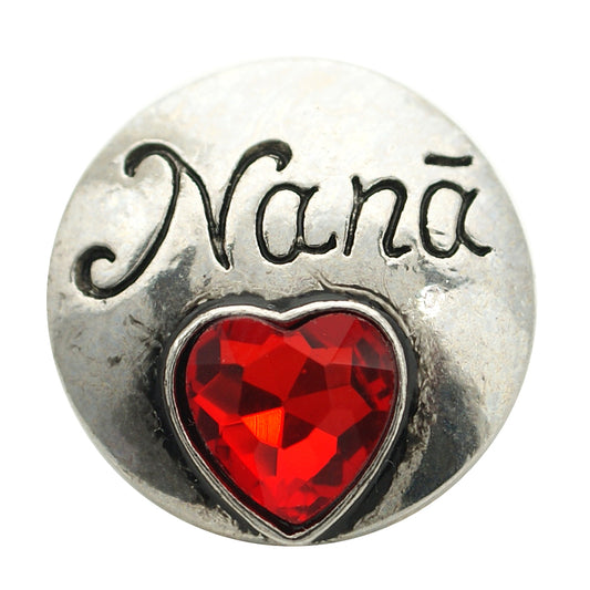 40352 - Snap - 20mm - Silver "Nana" with Red Heart