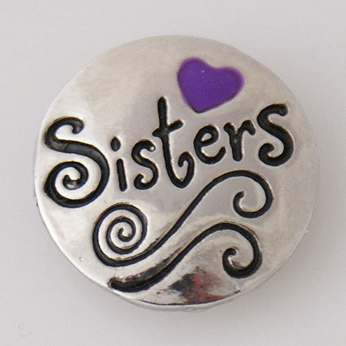 40366 - Snap - 20mm - Silver - "Sisters" with Purple Heart