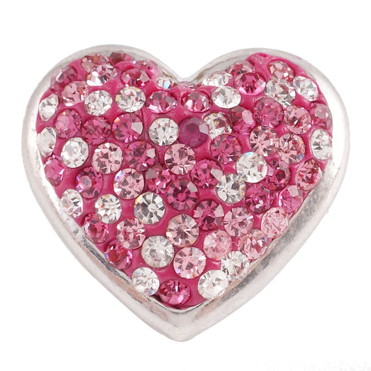 40424 - Snap - 20mm - Pink and Clear Rhinestone Heart