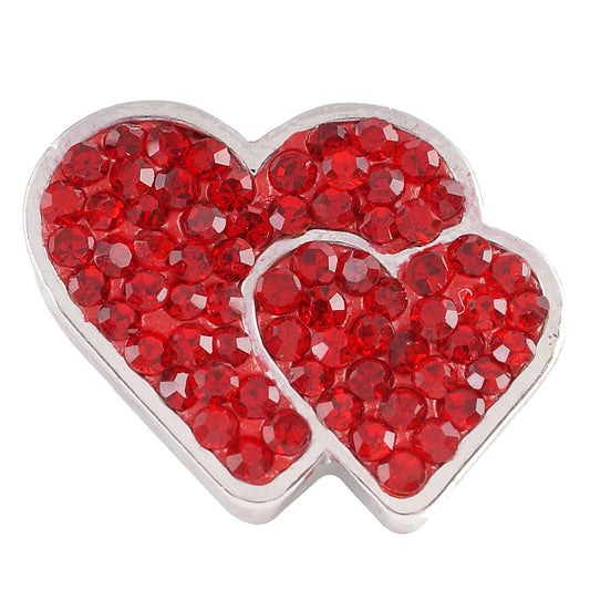 40427 - Snap - 20mm - Double Heart - Red Rhinestones