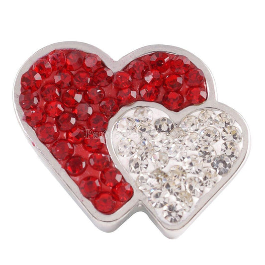 40428 - Snap - 20mm - Double Heart - Red and White Rhinestones