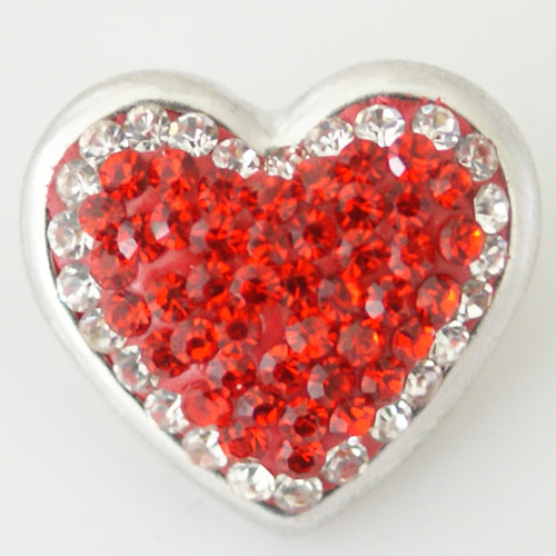 40429 - Snap - 20mm - Rhinestone Heart - Red with Clear Trim