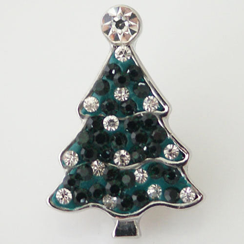 40504 - Snap - 20mm - Christmas Tree - Green and Clear Rhinestones