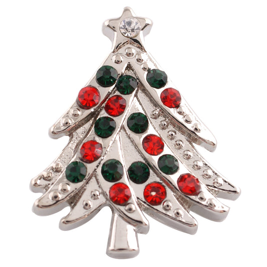 40508 - Snap - 20mm - Christmas Tree - Silver with Rhinestones