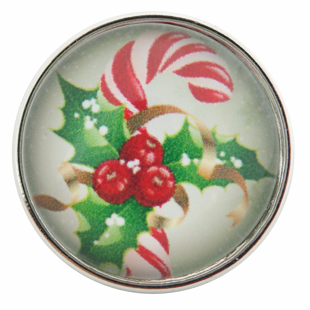 40650 - Snap - 20mm - Candy Cane with Holly