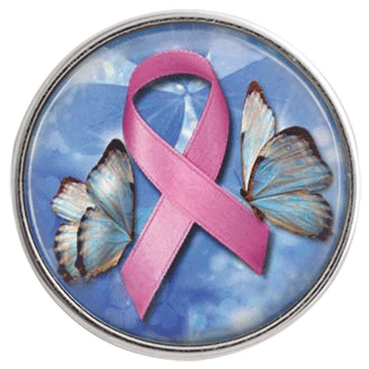 50021 - Snap - 20mm - Pink Ribbon with Butterflies