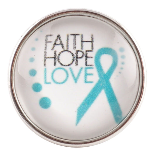 50028 - Snap - 20mm - Turquoise Ribbon - "Faith, Hope, Love"