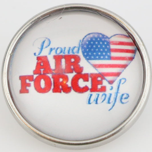 54045 - Snap - 20mm - Proud AIR FORCE Wife - Flag Heart