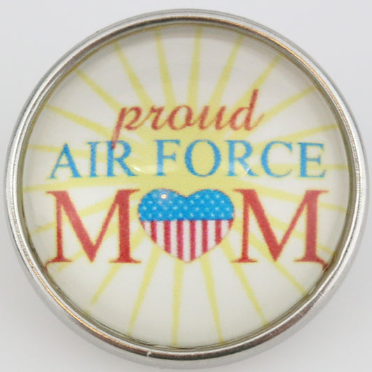 54052 - Snap - 20mm - Proud AIR FORCE MOM - (Flag Heart)
