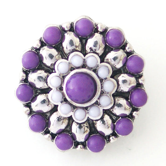 58001 - Snap - 20mm - Silver and Purple "Flower"