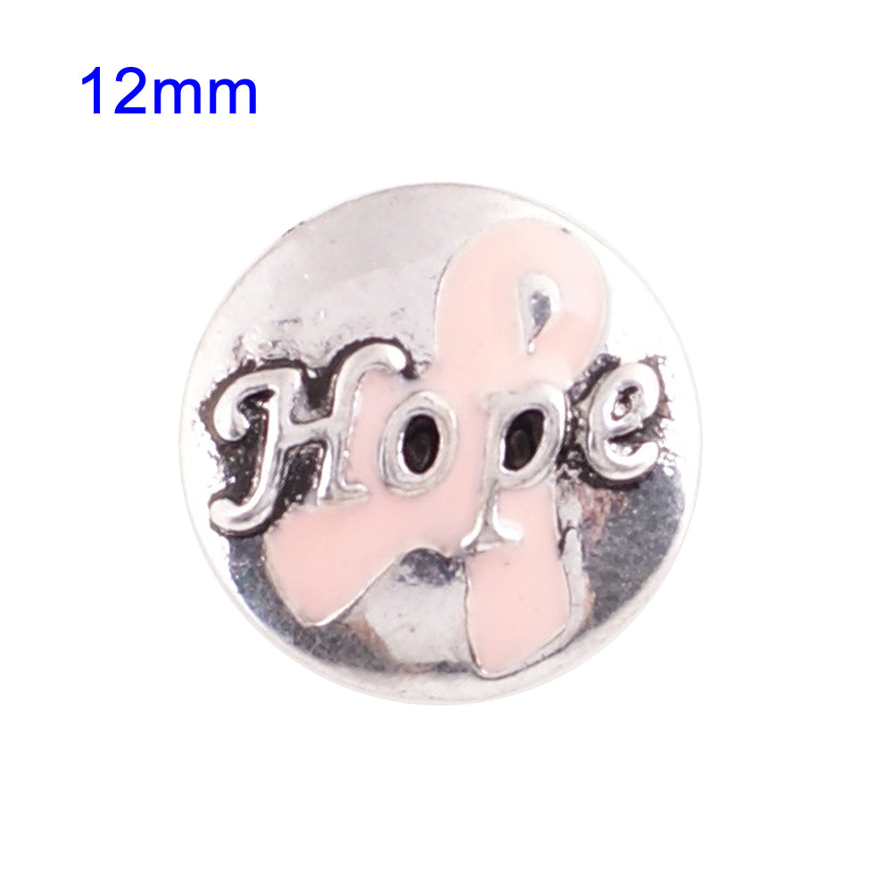 80010 - Snap - 12mm - Silver with Pink Ribbon - Hope