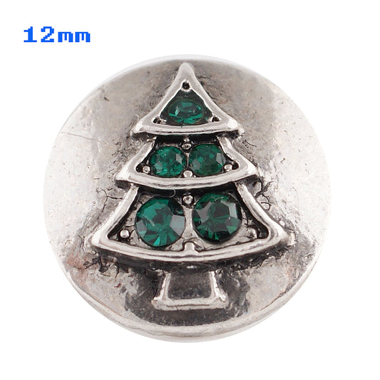 81000 - Snap - 12mm - Silver with Green Christmas Tree