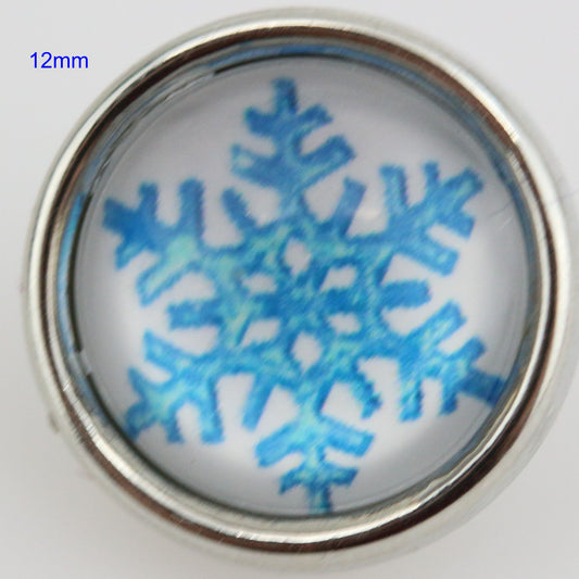81016 - Snap - 12mm - Blue Snowflake on White
