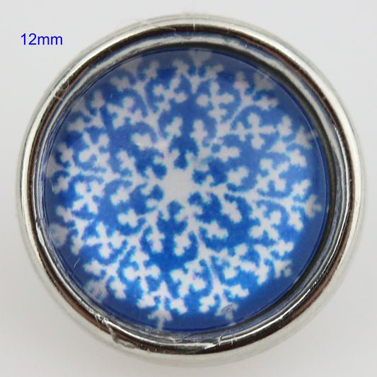 81017 - Snap - 12mm - White Snowflake on Blue
