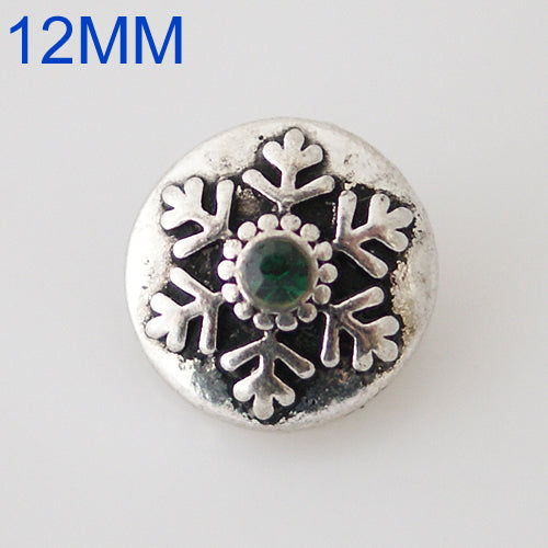 81027 - Snap - 12mm - Snowflake with Green Stone