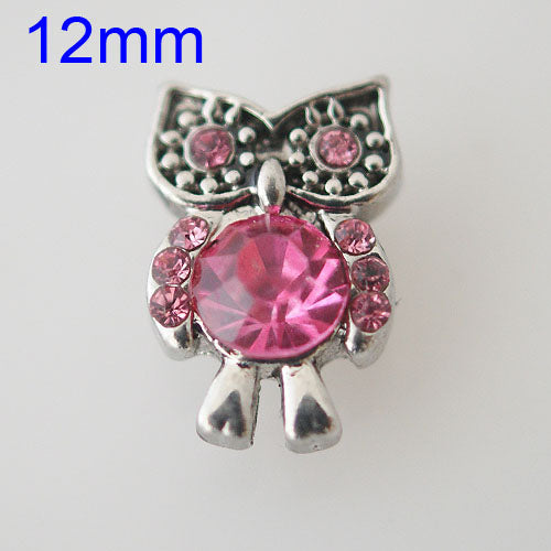 84012 - Snap - 12mm - Owl - Pink Crystals