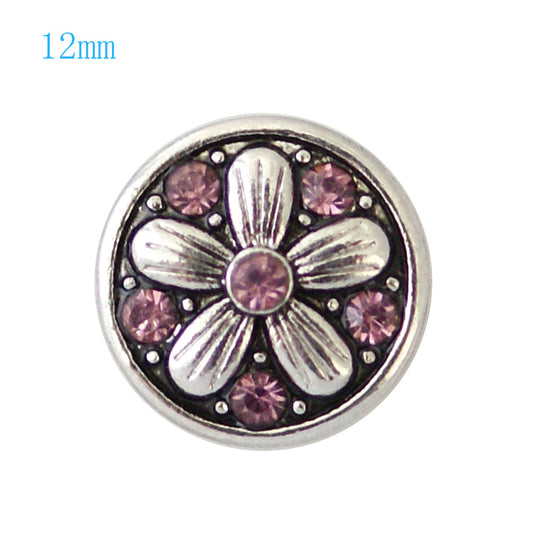 85004 - Snap - 12mm - 5 Petal Silver Flower - Lavender Crystals
