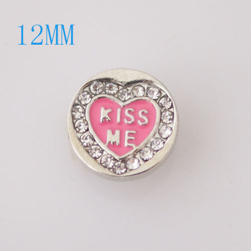86006 - Snap - 12mm - Heart with Rhinestones - "KISS ME"