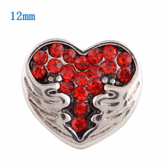 86011 - Snap - 12mm - Red Crystal Heart with Two Hands
