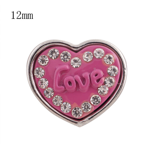 86014 - Snap - 12mm - Pink Heart with Rhinestones