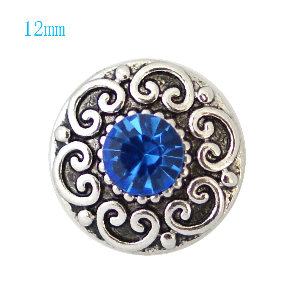 87021 - Snap - 12mm - Antique Silver Look with Blue Rhinestone