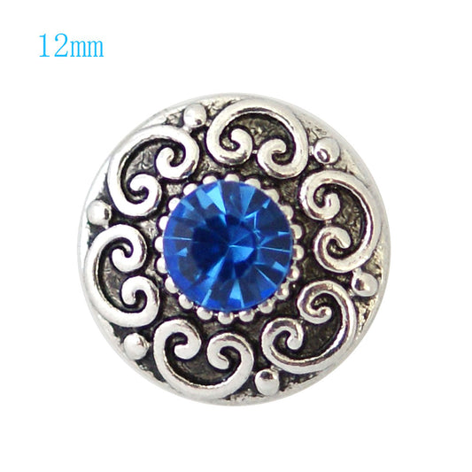 87021 - Snap - 12mm - Antique Silver Look with Blue Rhinestone
