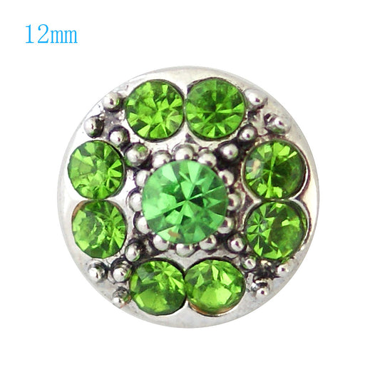 87023 - Snap - 12mm - Antique Silver with Green Rhinestones