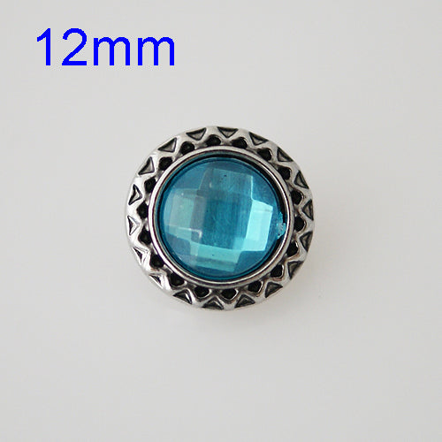 87025 - Snap - 12mm - Antique Silver with Teal Rhinestone