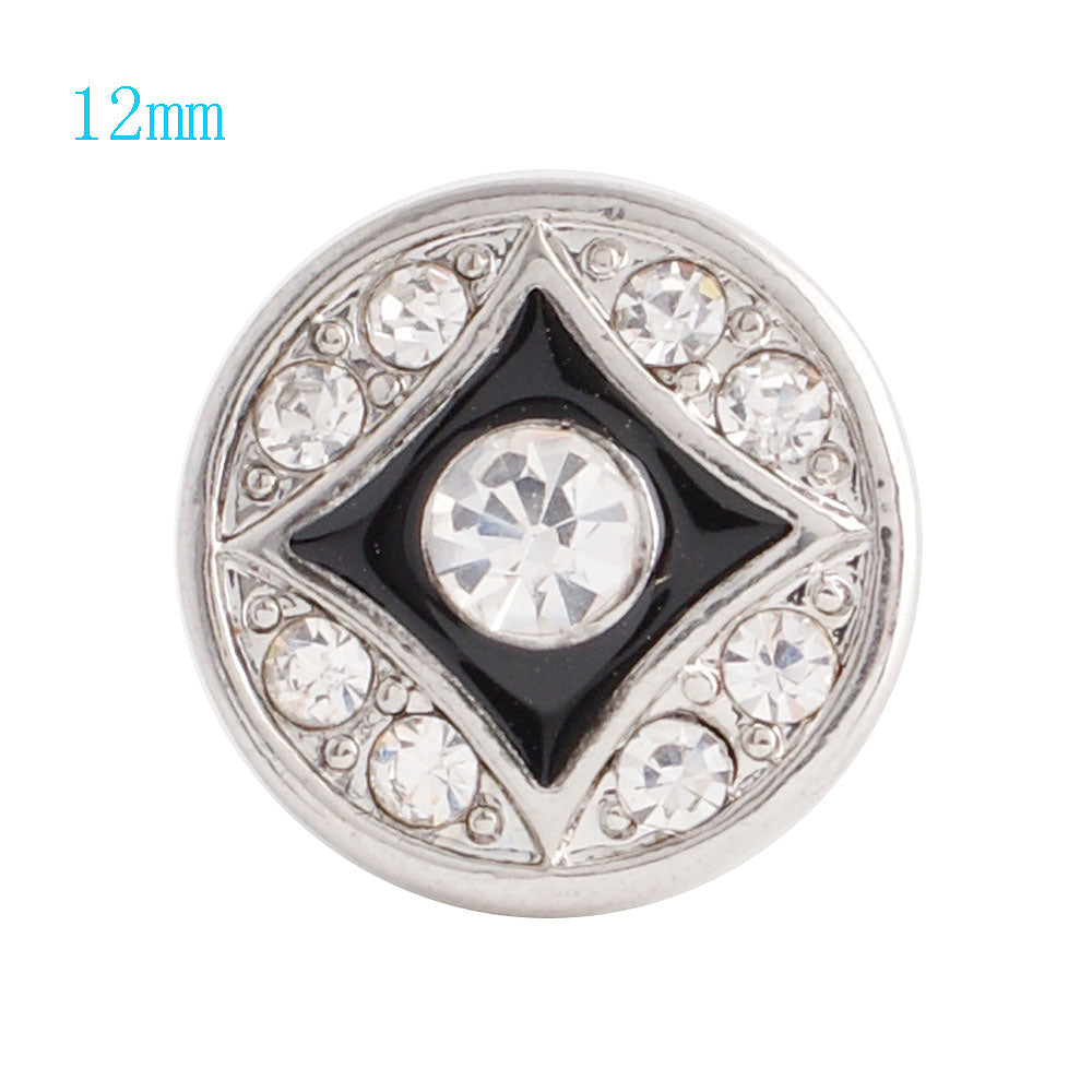 87030 - Snap - 12mm - Clear Rhinestones with Black Diamond Pattern