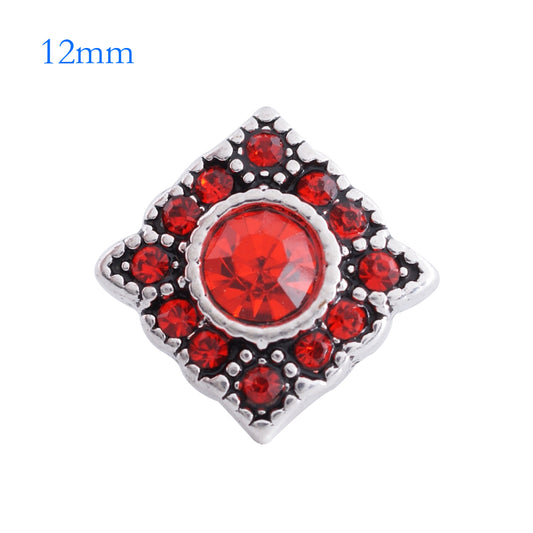 87039 - Snap - 12mm - Antique Silver Square with Red Rhinestones